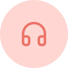 Pink circular icon with a red speech bubble symbol inside.