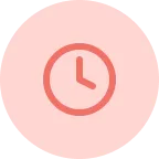 Simple clock icon with red hands on a light pink circular background.