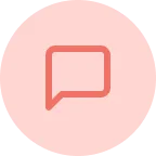 Red speech bubble icon on a light pink circular background.