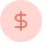 Pink circle with a brown dollar sign symbol inside.