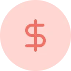 Red dollar sign centered on a light pink circular background.