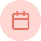 Red speech bubble icon on a light pink circular background.