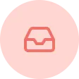 Inbox tray icon in coral color on a light pink circular background.