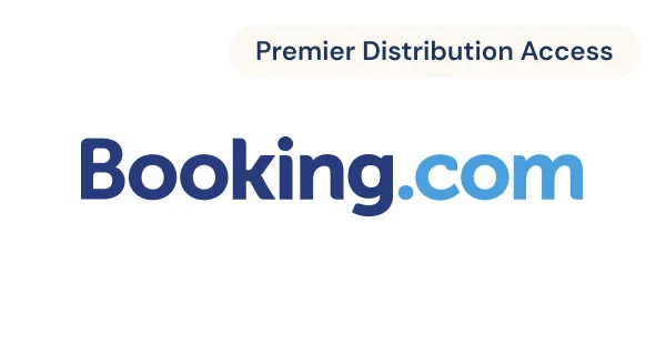 Booking.com logo with text Premier Distribution Access above it on a white background.