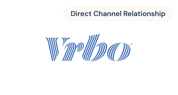 Vrbo logo with label 'Direct Channel Relationship' above it on a white background.