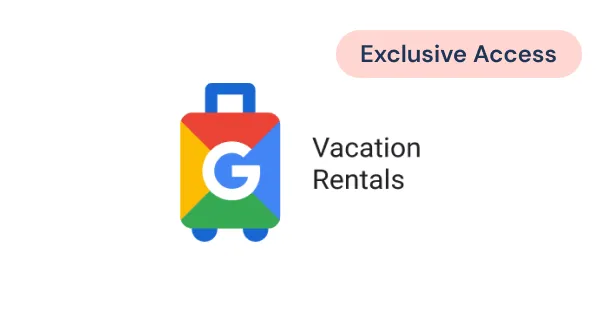 Google Vacation Rentals logo with a multicolored suitcase icon and text 'Exclusive Access' above.