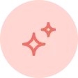 Three small sparkles or stars inside a pink circular background.