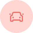Red car icon centered on a light pink circular background.