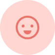 Simple smiling face icon in orange on a light pink circular background.