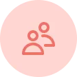 Icon of two people in coral color inside a light pink circle.