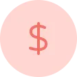 Red dollar sign centered on a light pink circular background.