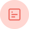 Icon of a bar chart with four vertical bars of varying heights inside a rounded square, on a pink circular background.