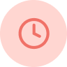 Pink circular icon with a red speech bubble symbol inside.