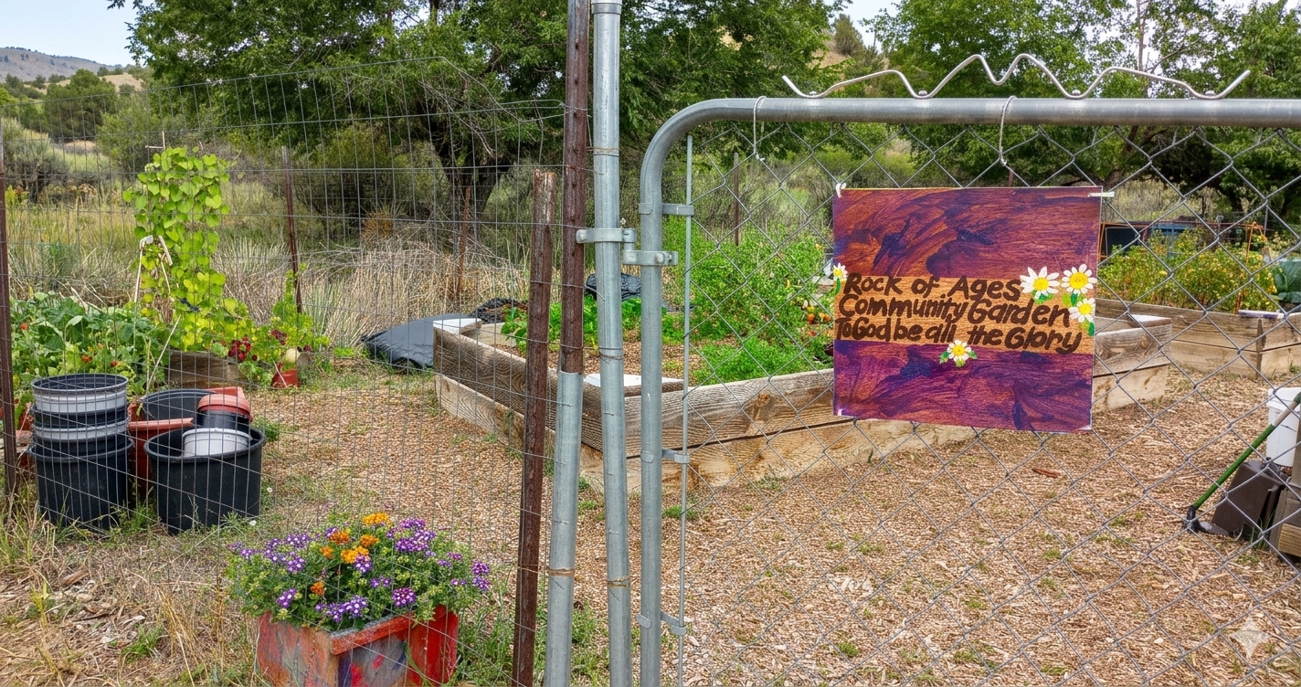 The garden entrance at Rock of Ages Lutheran Church in Colorado Springs, CO.
