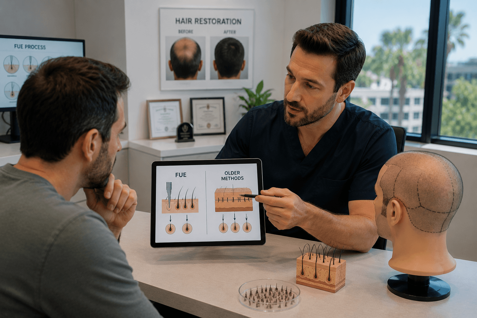 FUE hair transplant procedure using NeoGraft at a San Diego, California hair restoration clinic
