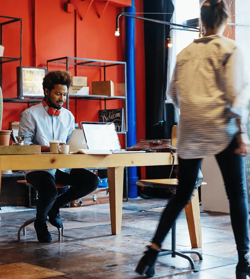 People working in a shared workspace