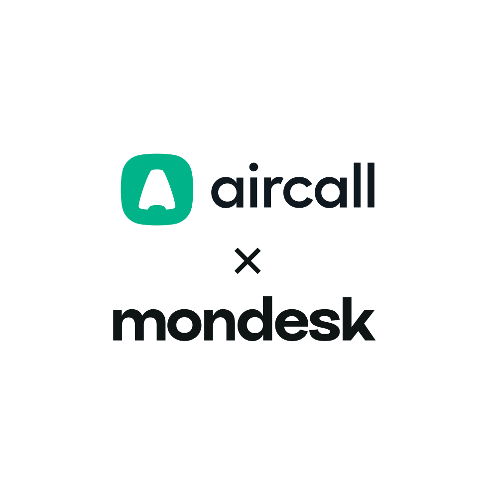 Logos d'aircall et mondesk avec un signe multiplication entre eux sur fond blanc.