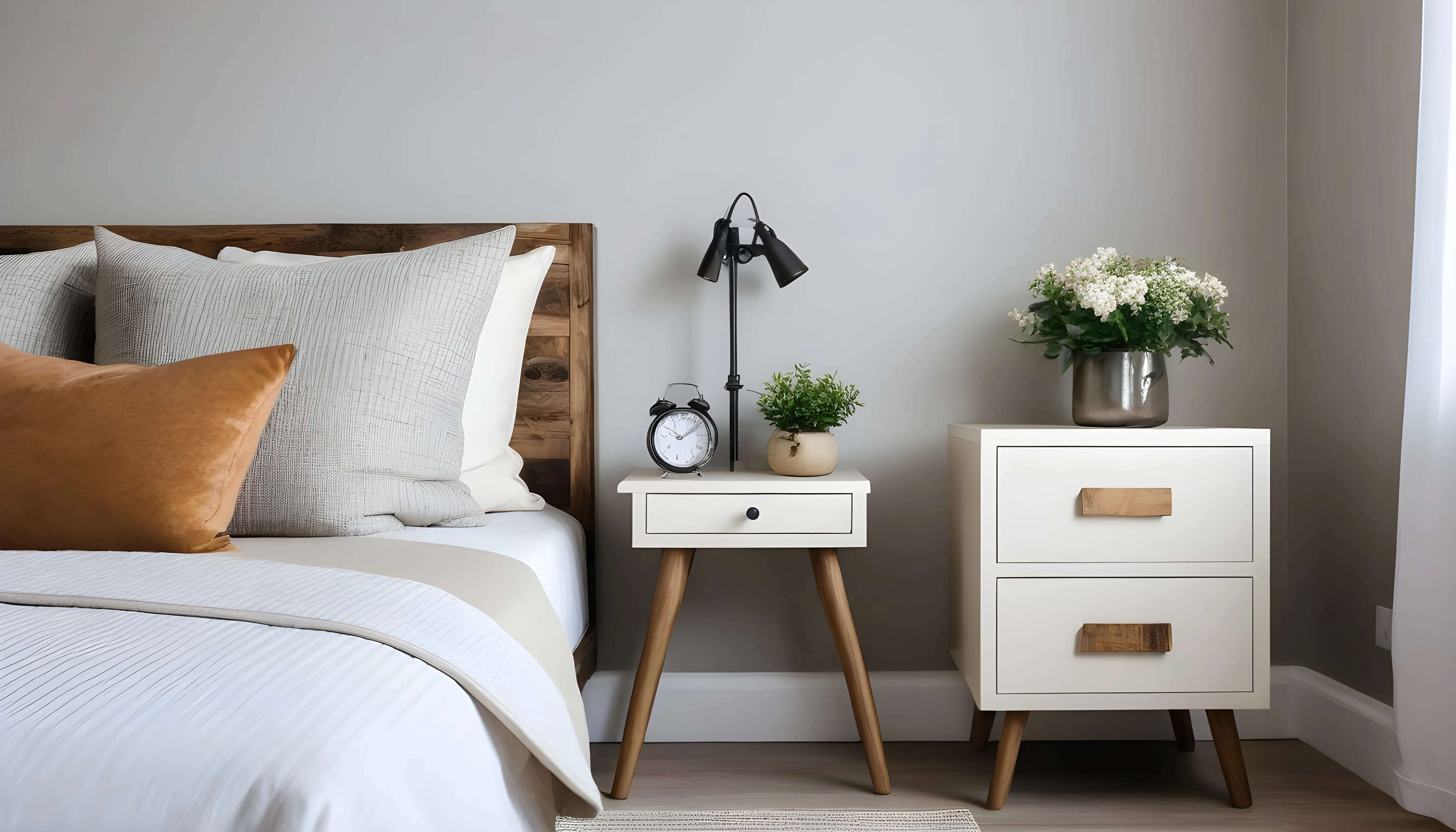 Bedroom with bed and table with lamp
