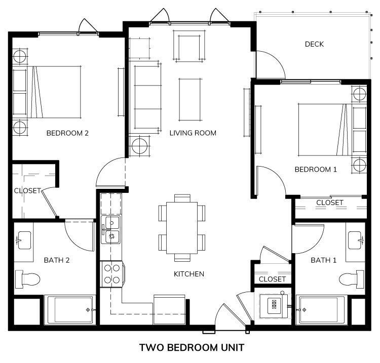 Two bed room two bath floor plan layout