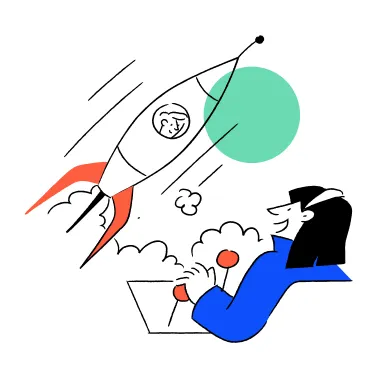 Illustration of a rocket launching, symbolizing startup growth