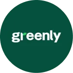 Greenly brand logo with white text on a dark green circular background.