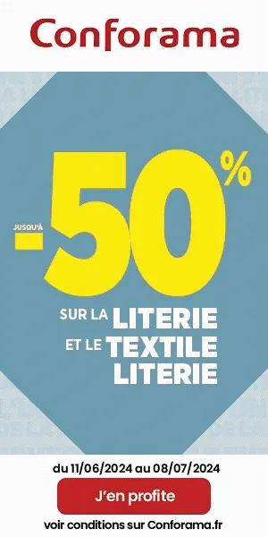 Conforama promotion: up to 50% off bedding and textile bedding from June 11 to July 8, 2024.