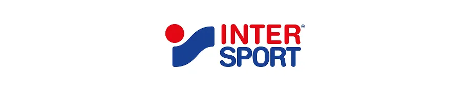 INTERSPORT brand logo with red and blue styled text and abstract icon.