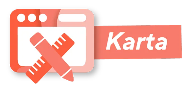 Icon of a web browser window with a pencil and ruler crossed, next to the word 'Karta'.