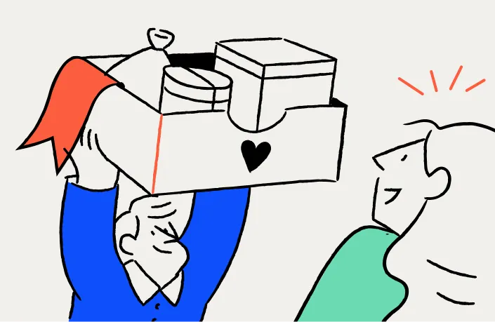Illustration of three people smiling and giving a group high-five with celebratory lines around them.