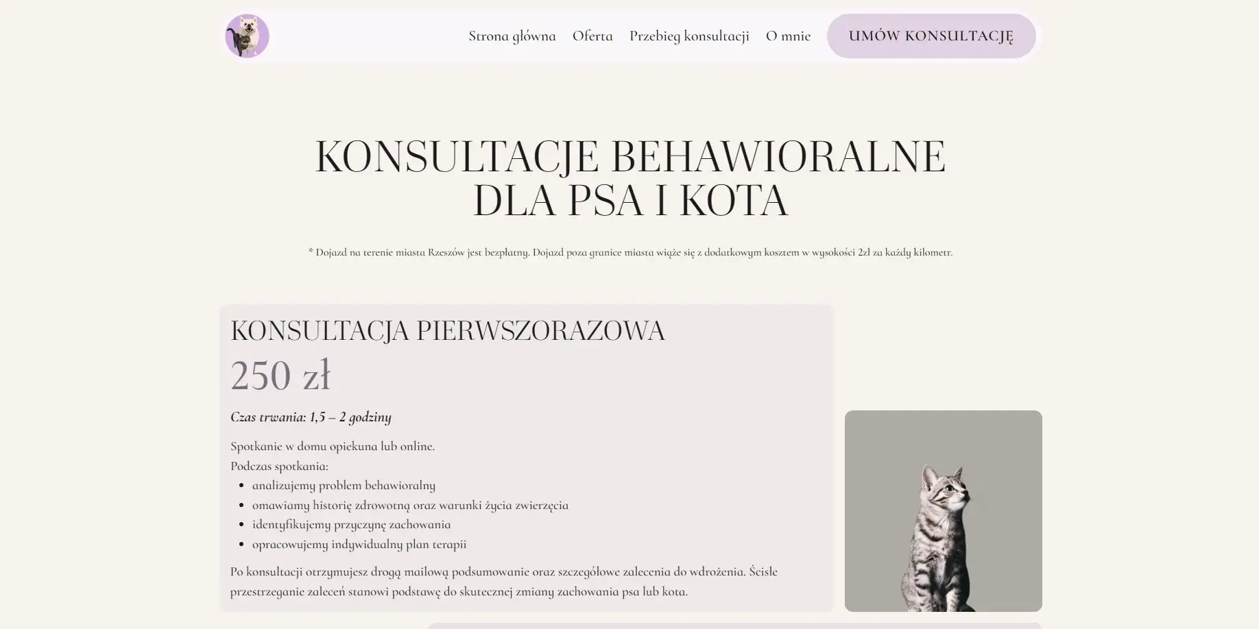 Psychopieski - podstrona oferty w wersji desktopowej