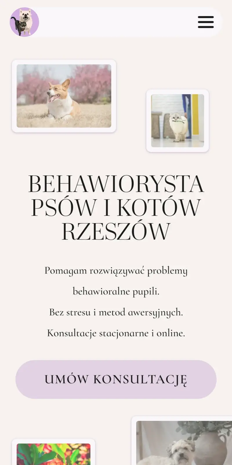 Psychopieski - nagłówek strony głównej w wersji mobilnej