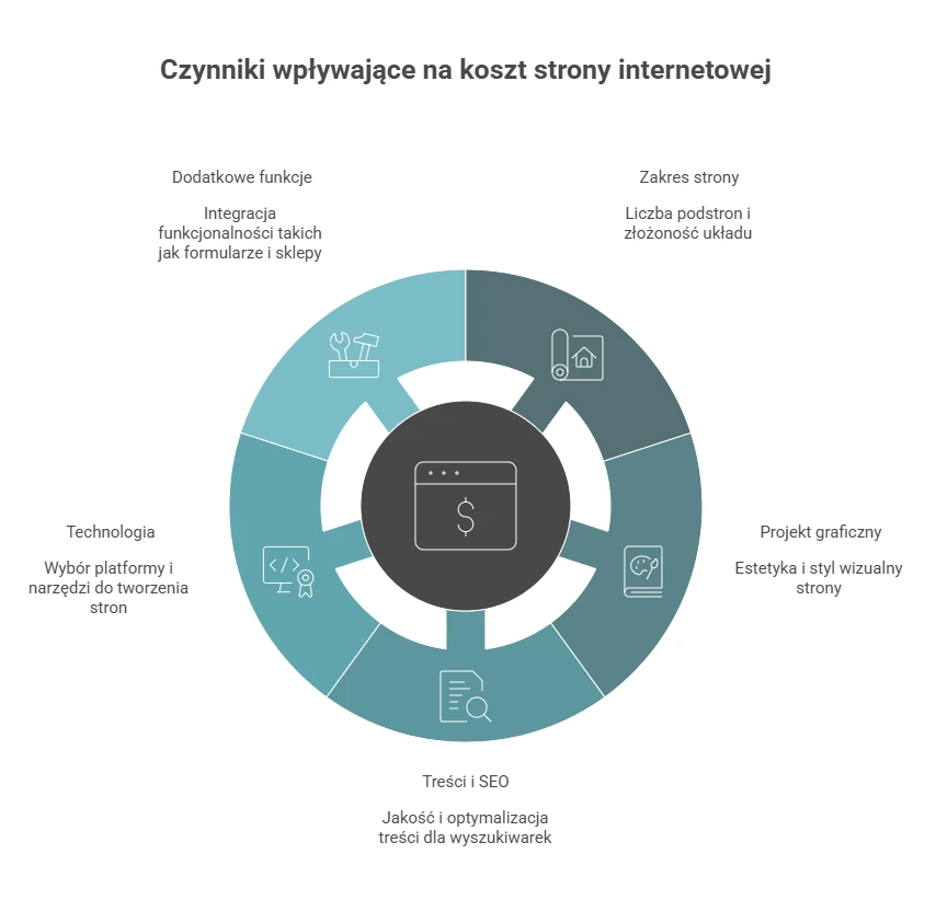 Infografika objaśniająca czynniki wpływające na koszt strony