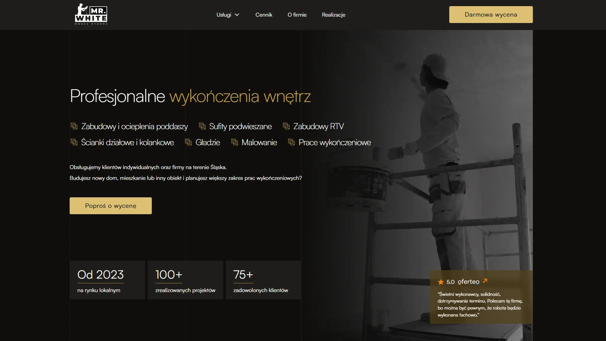 sekcja hero strony Mr White