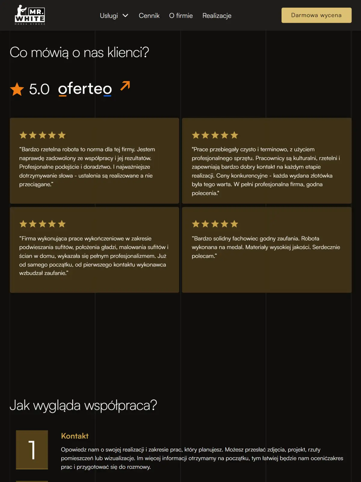 Mr White - sekcja opinii i fragment procesu - tablet