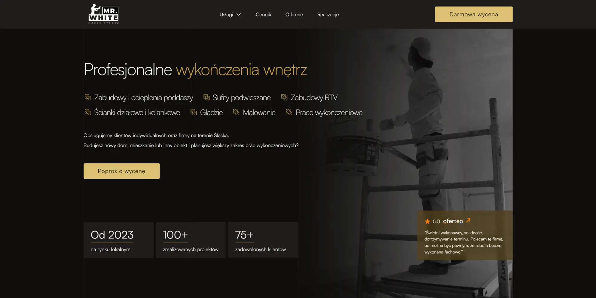 Mr White - sekcja hero strony głównej - desktop