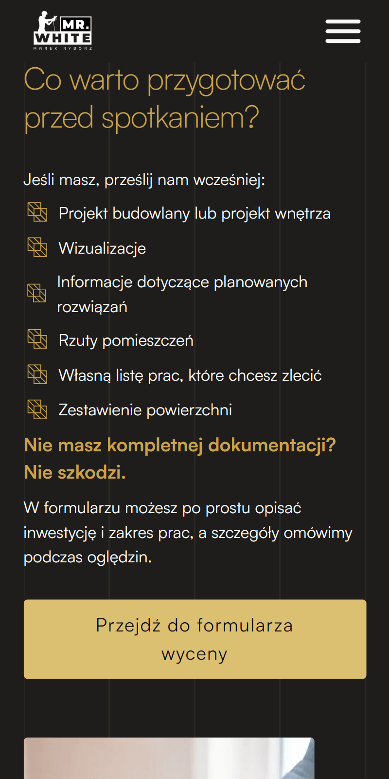 Mr White - fragment podstrony cennika - telefon