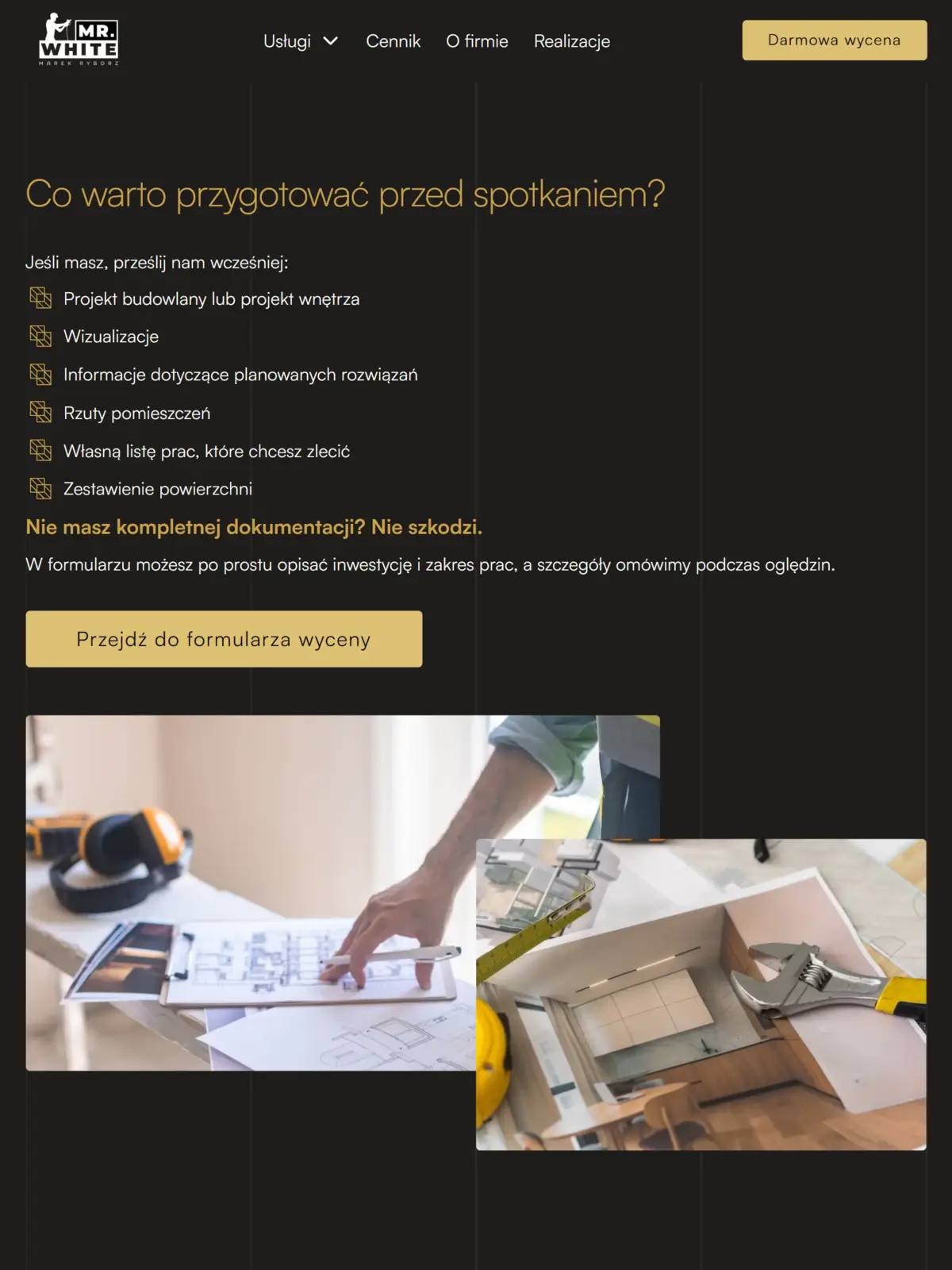 Mr White - fragment podstrony cennika - tablet