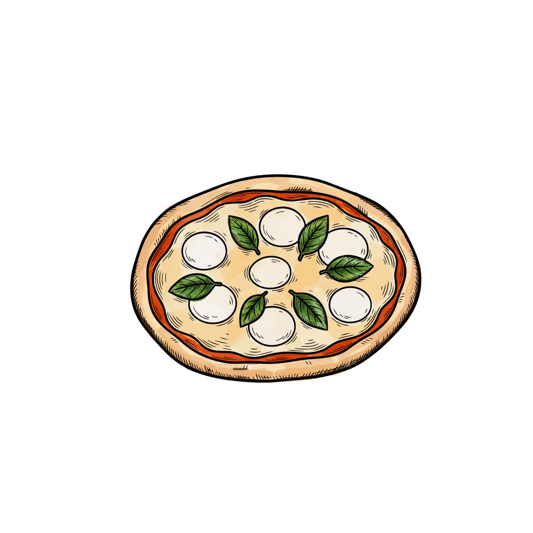 Illustration d'une pizza Margherita pour le menu enfant.