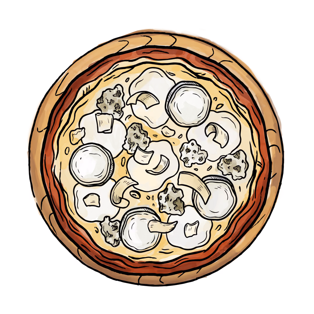 Illustration de notre pizza quatre fromages cuite au feu de vois.