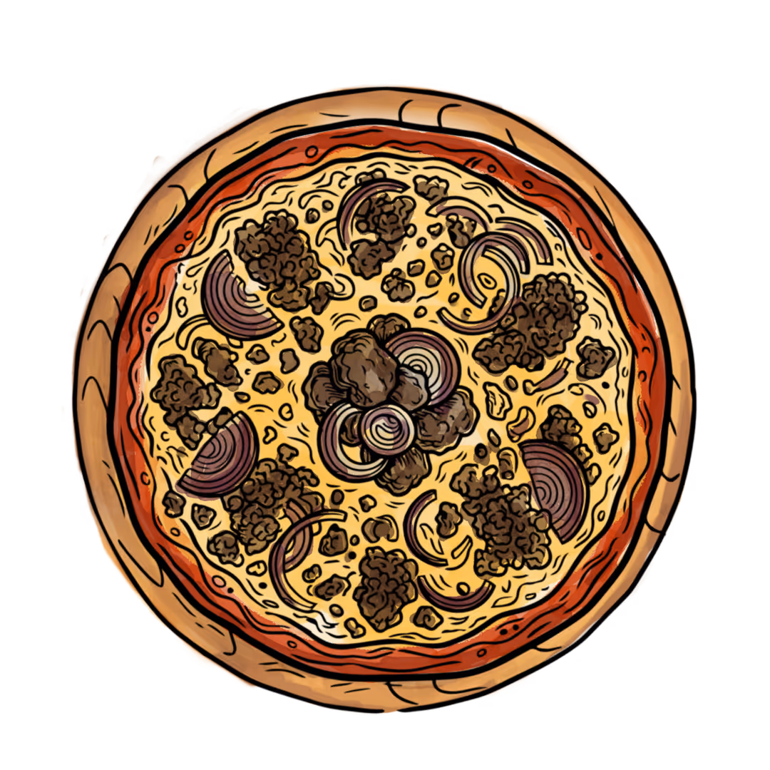 Illustration de notre pizza Cannibale, à base de viande hachée, cuite au feu de vois.