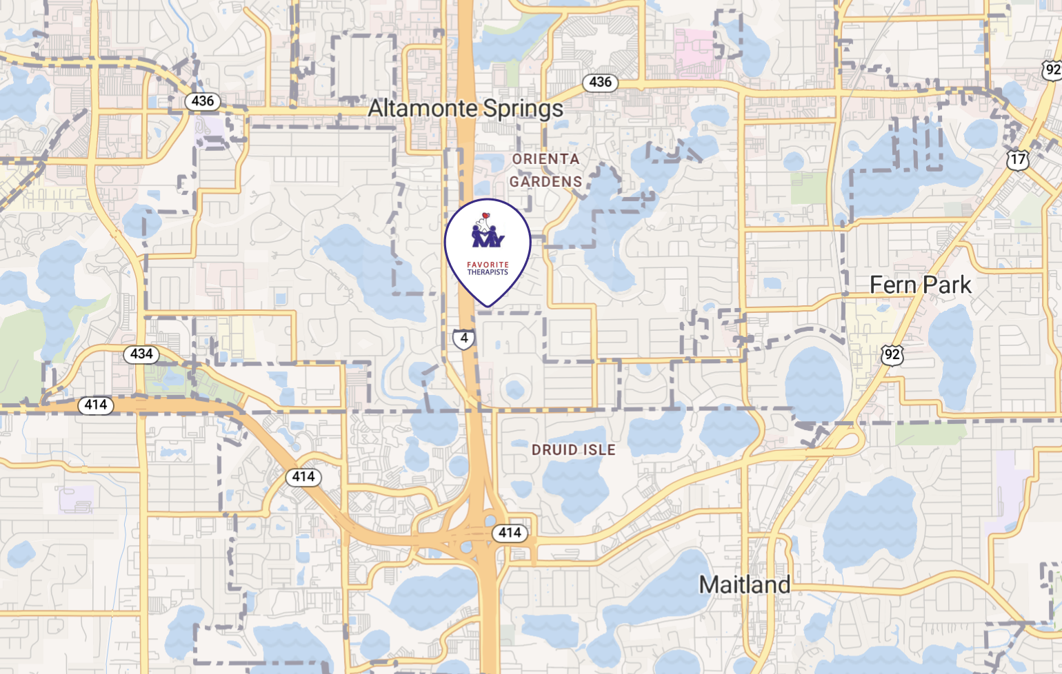 Map showing the My Favorite Therapists clinic near Altamonte Springs