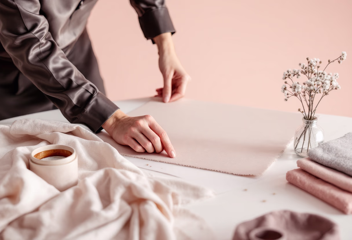 [background image] image of founder at work (for an interior design firm)