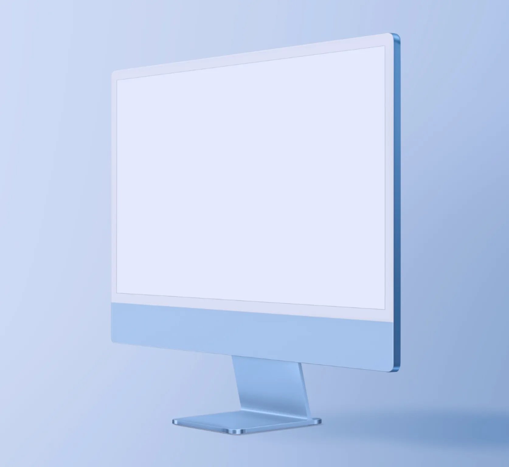 A computer monitor with a blank screen on a blue background.