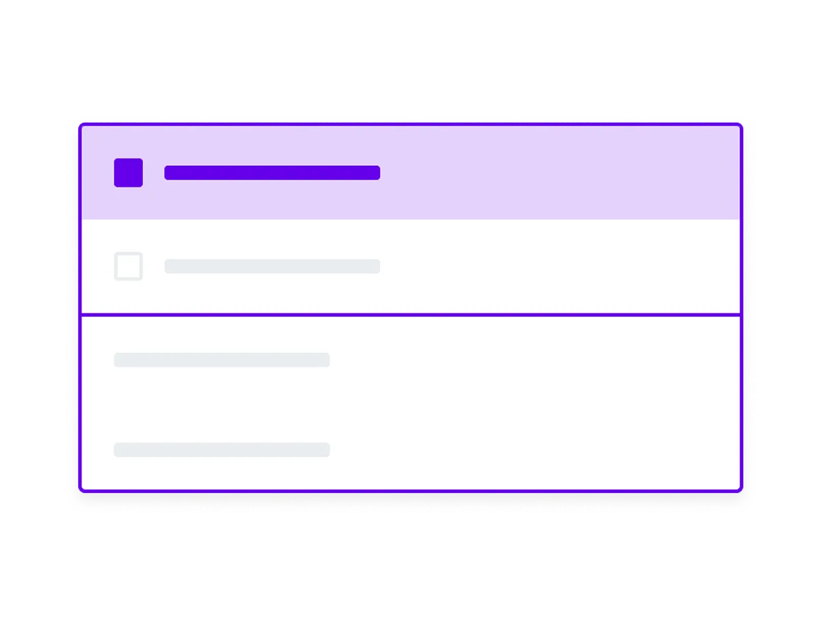 A purple and white check mark on a white background.