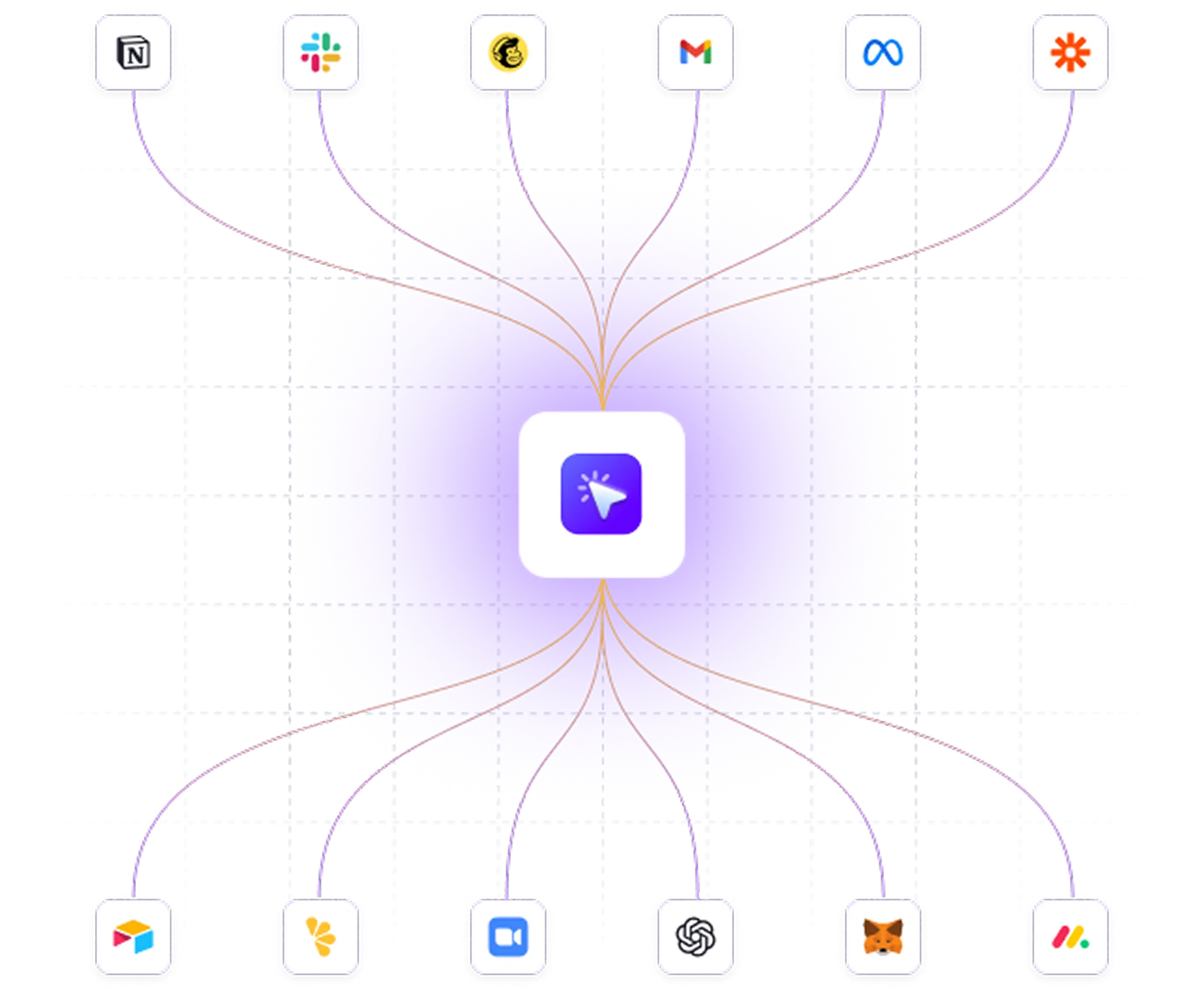 An image of a purple square with many icons.