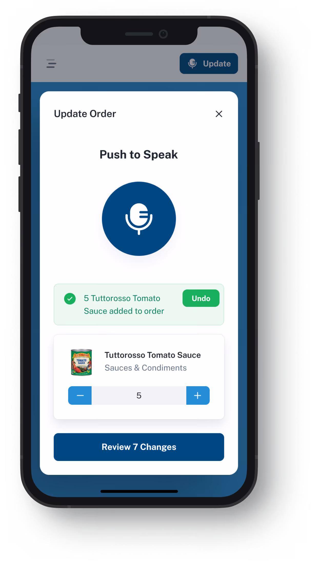 VoiceOrder app ordering screen