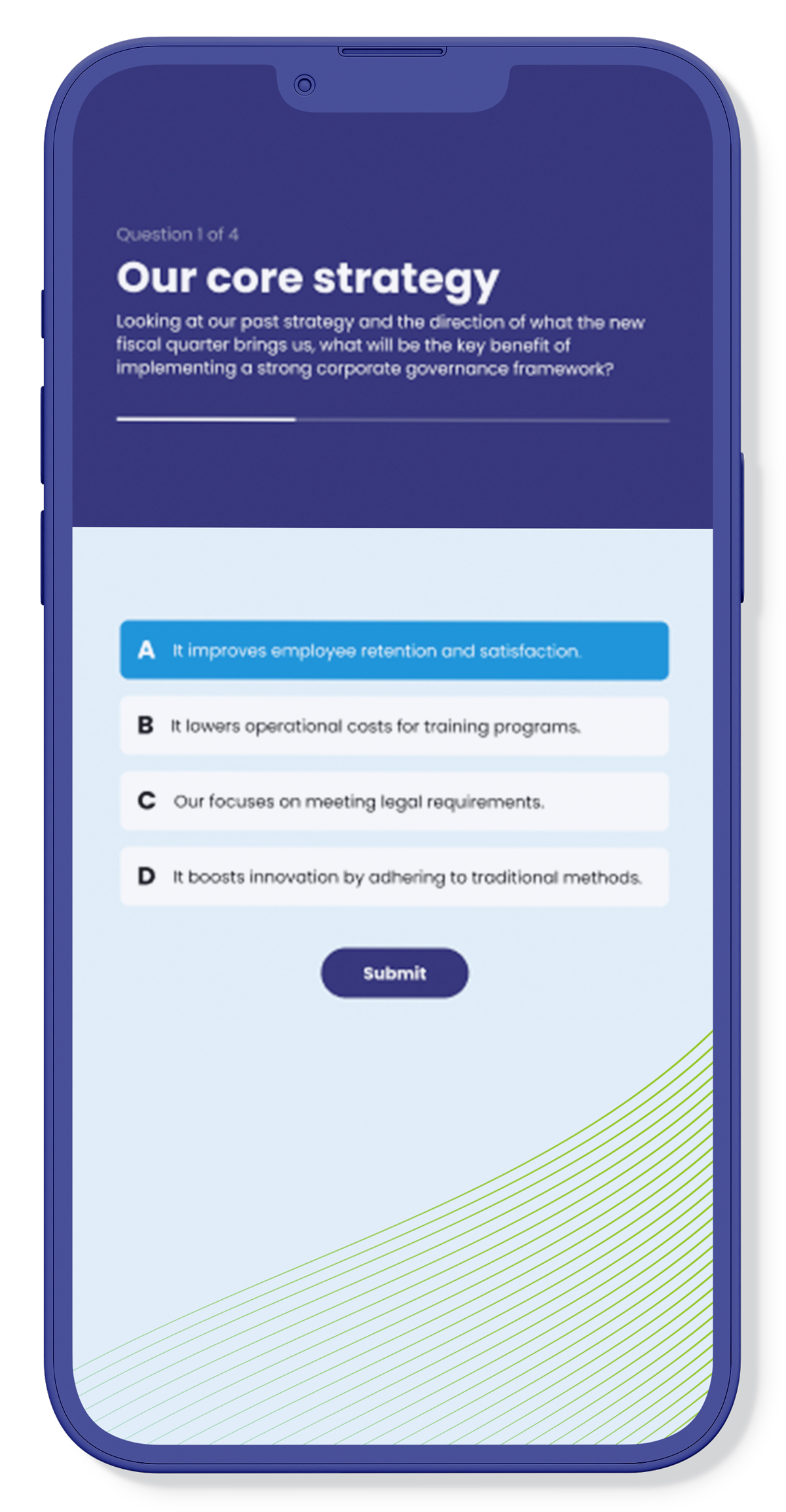 Smart phone displaying interactive event quiz
