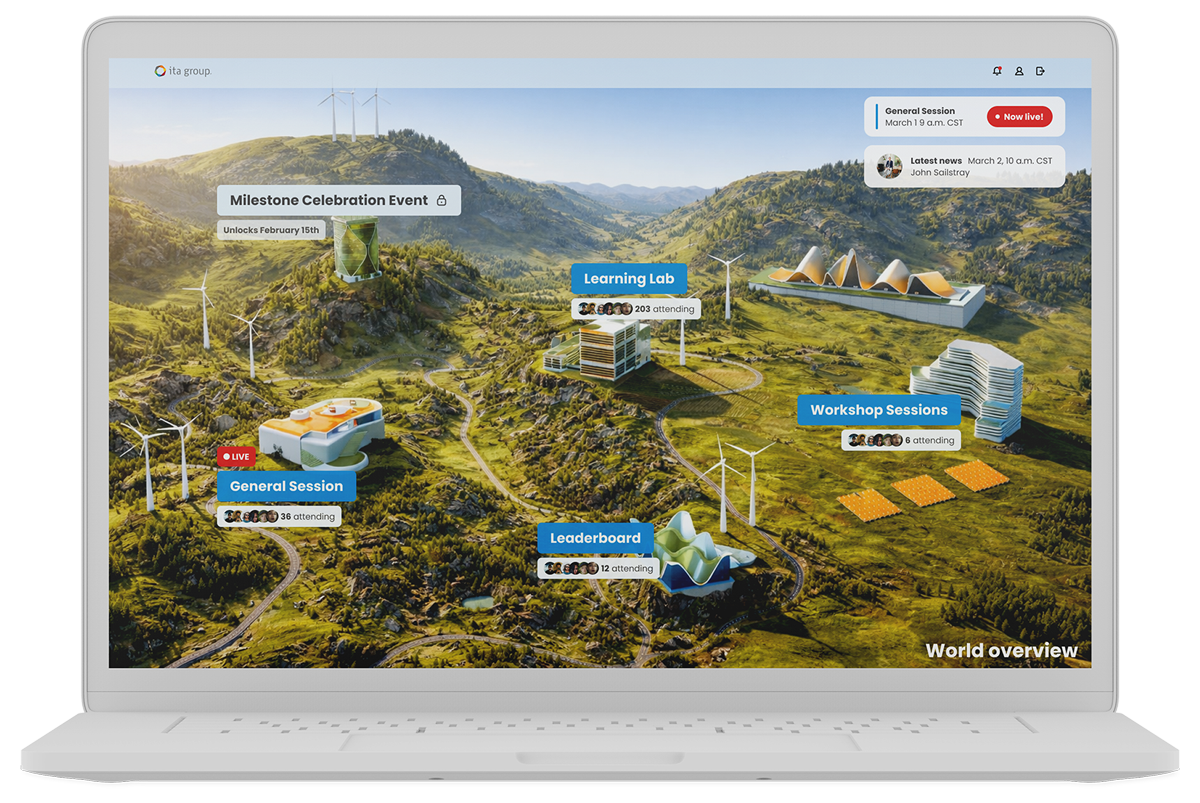 Laptop showing an events interactive Basecamp.