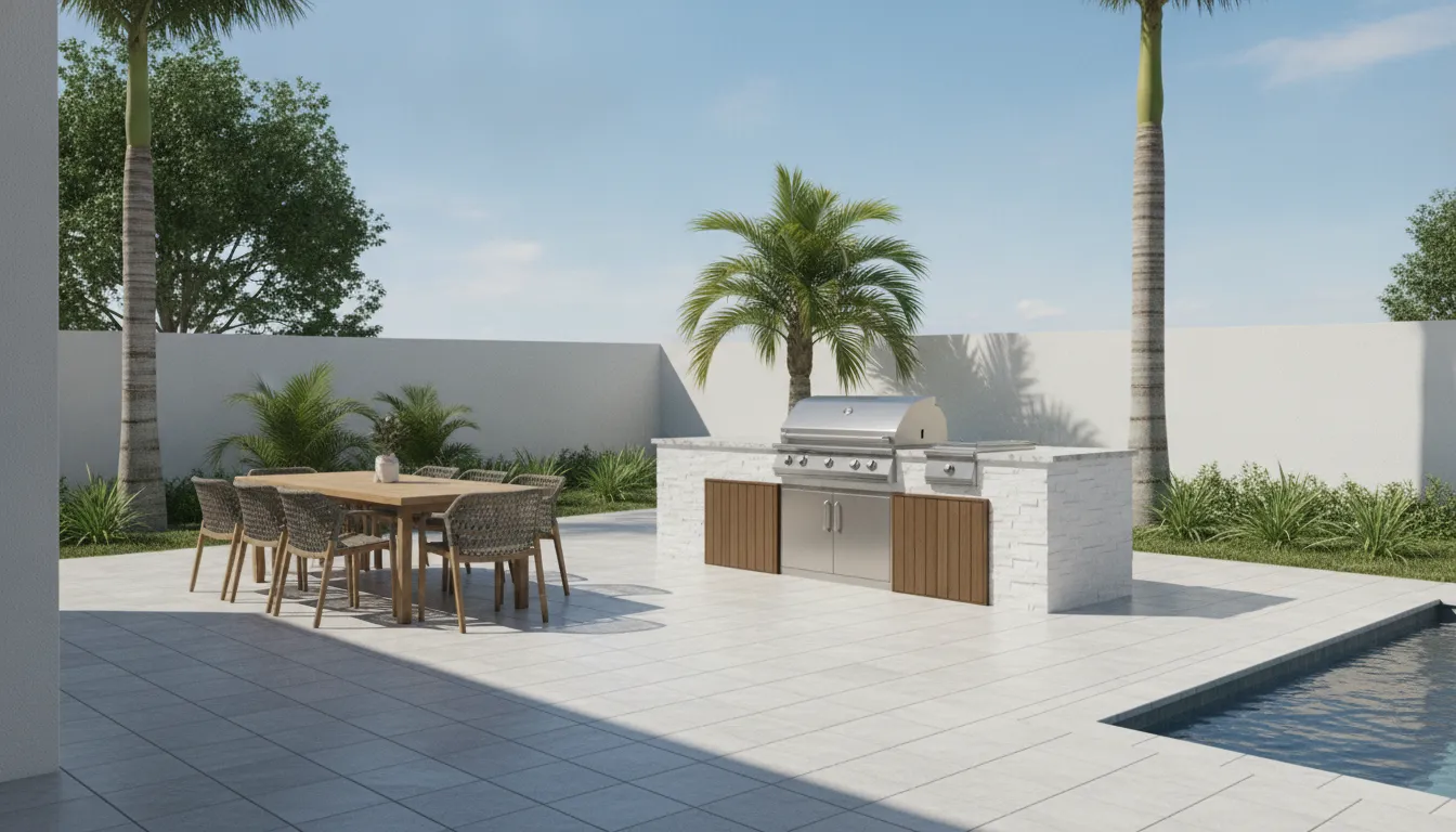 Porcelain pavers for an outdoor kitchen floor
