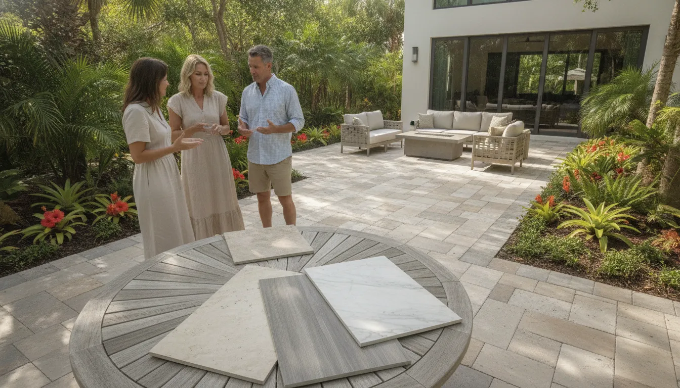 Florida project team reviewing a porcelain paving material schedule